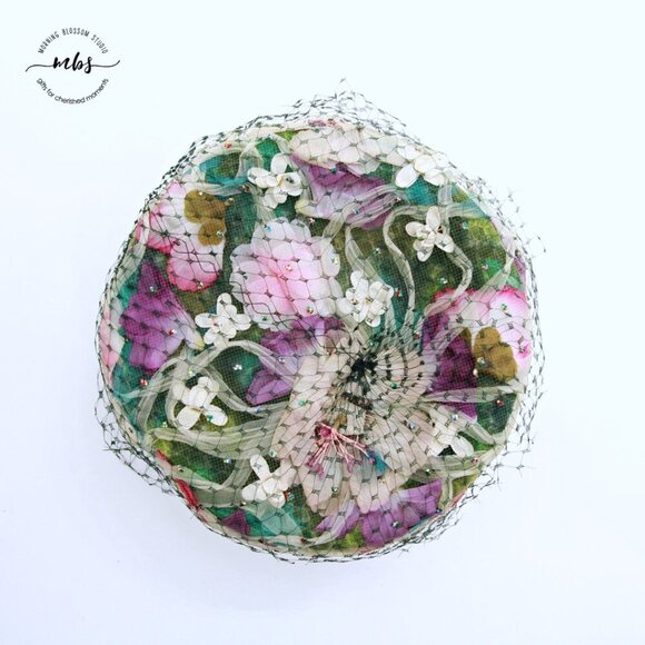 I. Magnin Vintage Floral Net Spring Pillbox Hat‎ Multicolor Women One Size main image 4